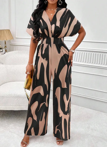 Elegant Printed Batwing Sleeve Jumpsuit