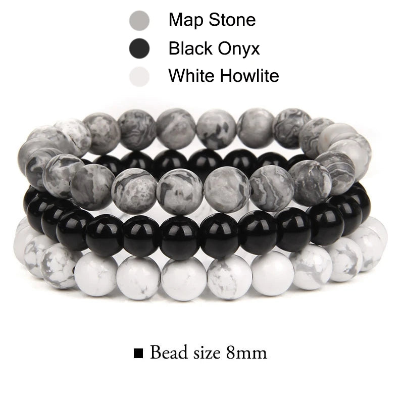 3Pcs Stacked Natural Stone Bracelet Set