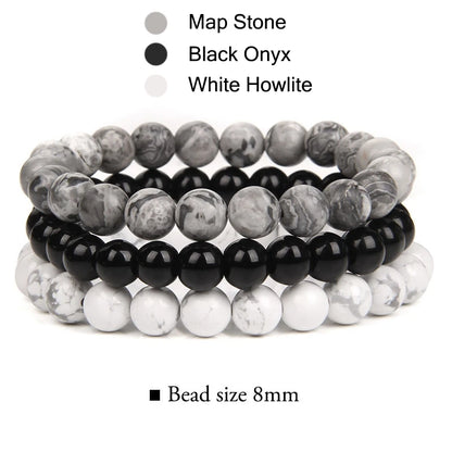 3Pcs Stacked Natural Stone Bracelet Set