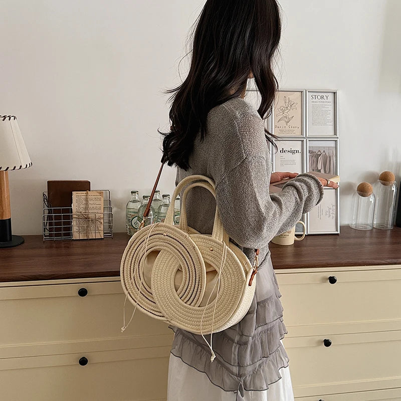 Aura Woven Straw Shoulder Handbag