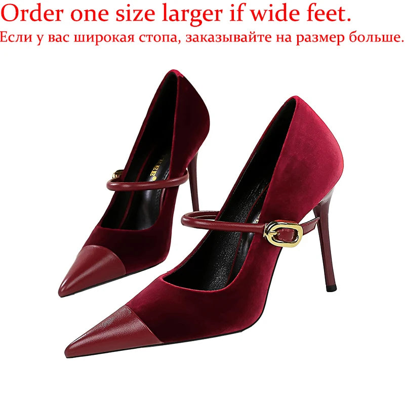 Women's Velvet Buckle Strap Heels