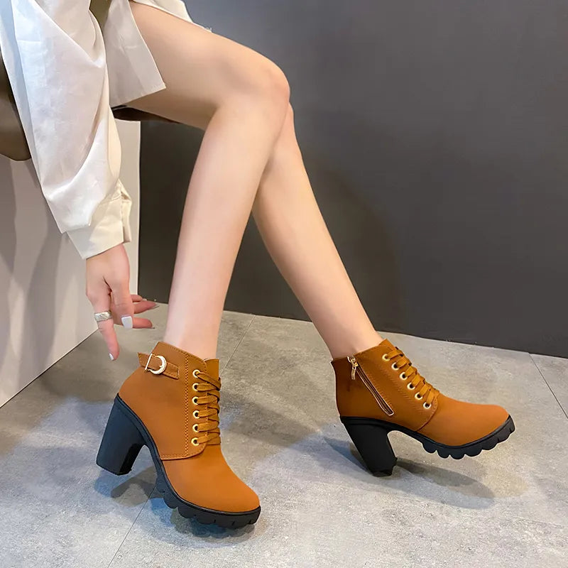 Round Toe Buckle Strap Boots