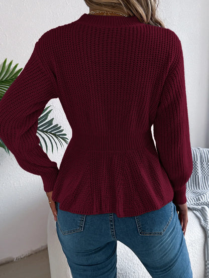 Chic Peplum Cable Knit Pullover Sweater