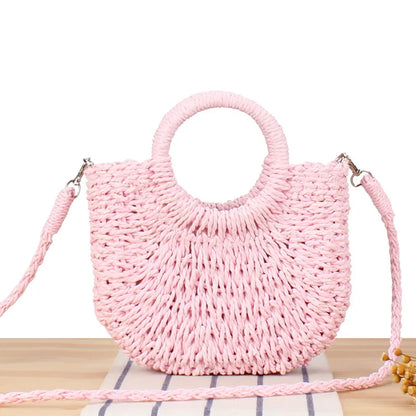 Handwoven Straw Half-Moon Bag