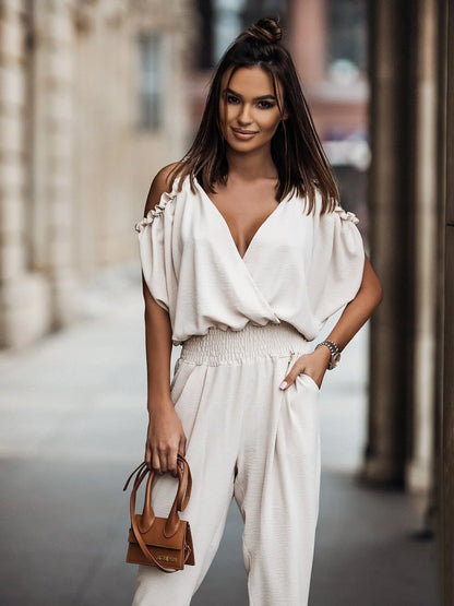 Chic Short Sleeve Open-Back Jumpsuit