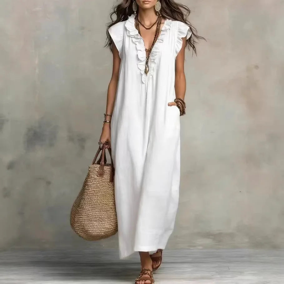 Amara Ruffle V-Neck Maxi Dress