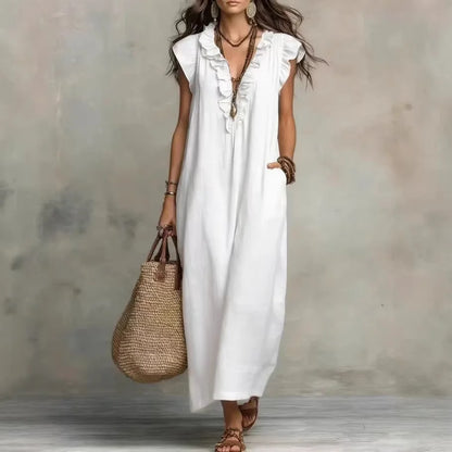 Amara Ruffle V-Neck Maxi Dress