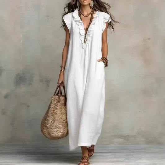 Amara Ruffle V-Neck Maxi Dress