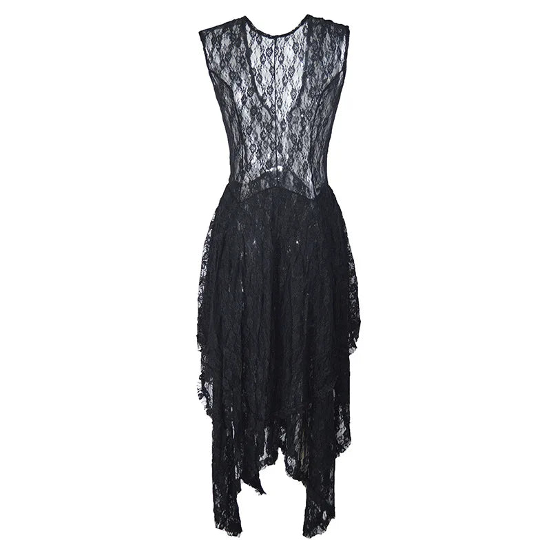 Enchanted Lace Handkerchief-Hem Dress