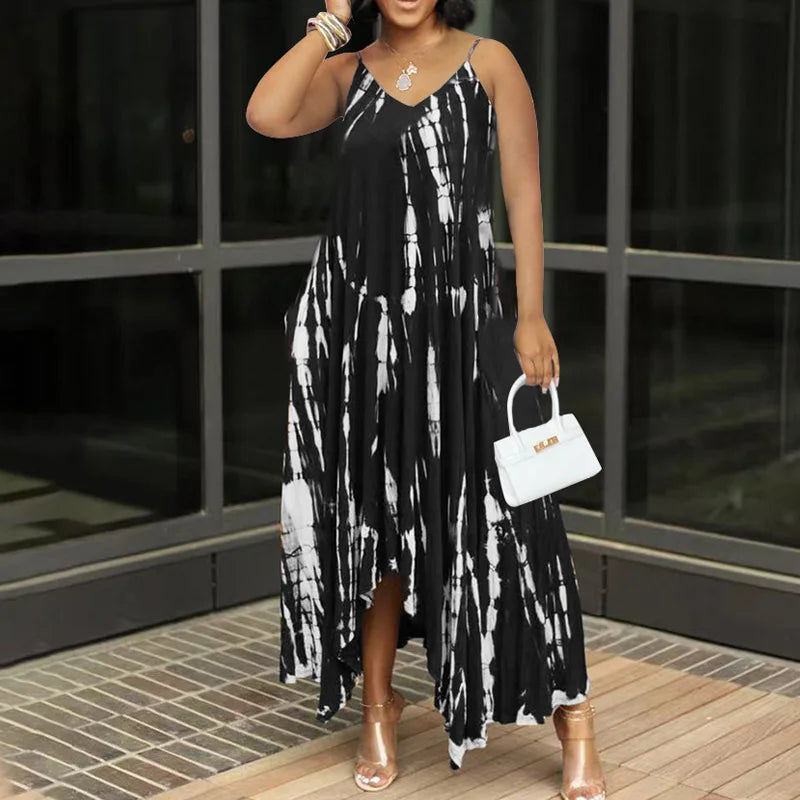 Split Sleeveless Tie-Dye Long Dress