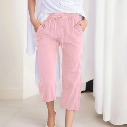 Cotton Linen Capri Pants For Women