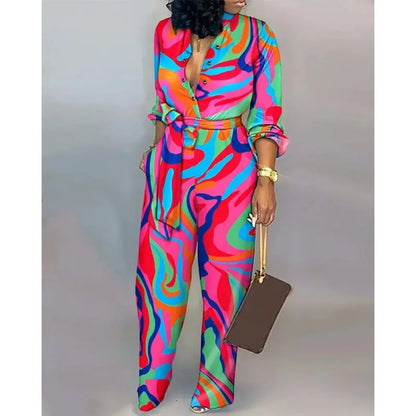 Elegant Tied Waist Long Sleeve Jumpsuit