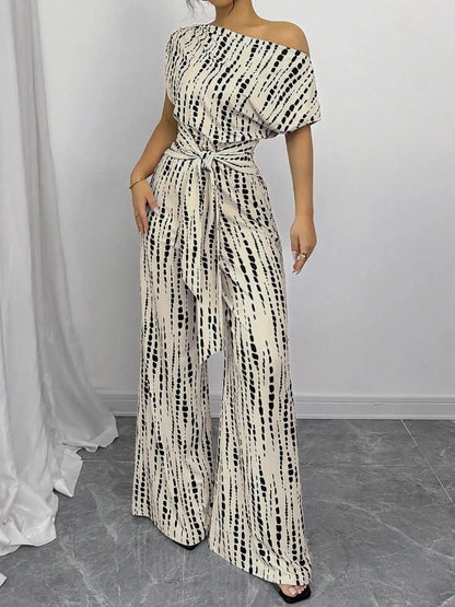 Slanted Shoulder Wide Leg Jumpsuit