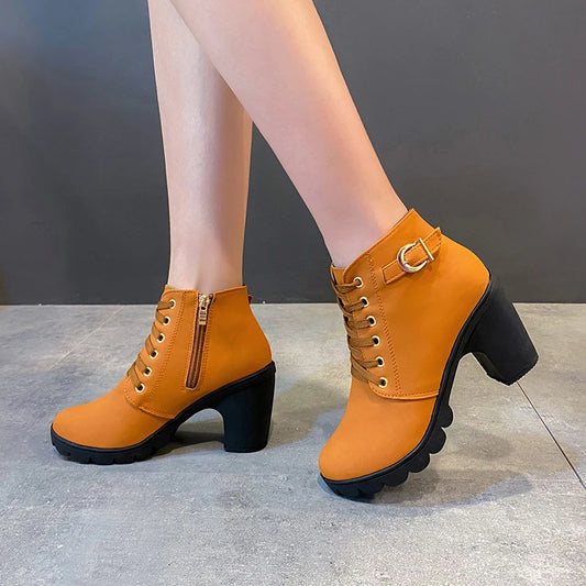 Round Toe Buckle Strap Boots