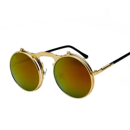 Vintage Steampunk Flip-Up Round Sunglasses