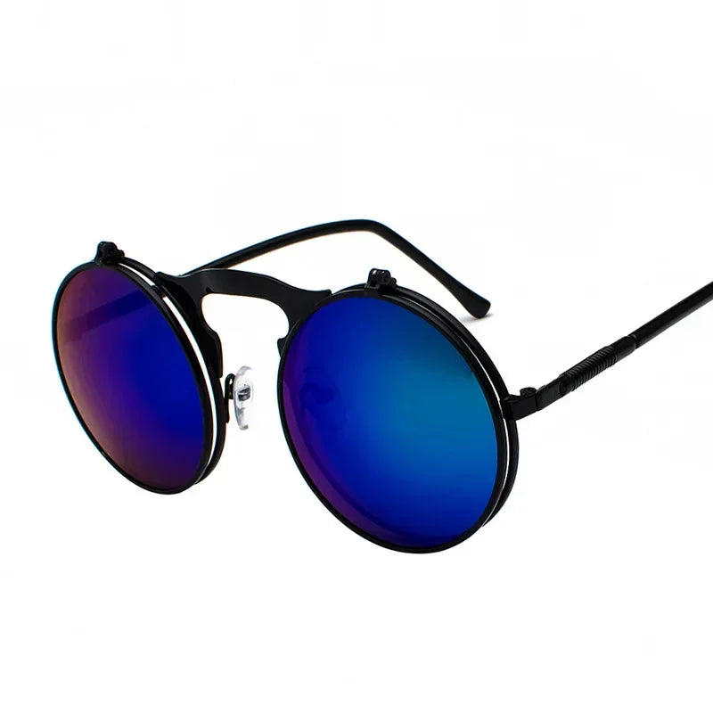 Vintage Steampunk Flip-Up Round Sunglasses