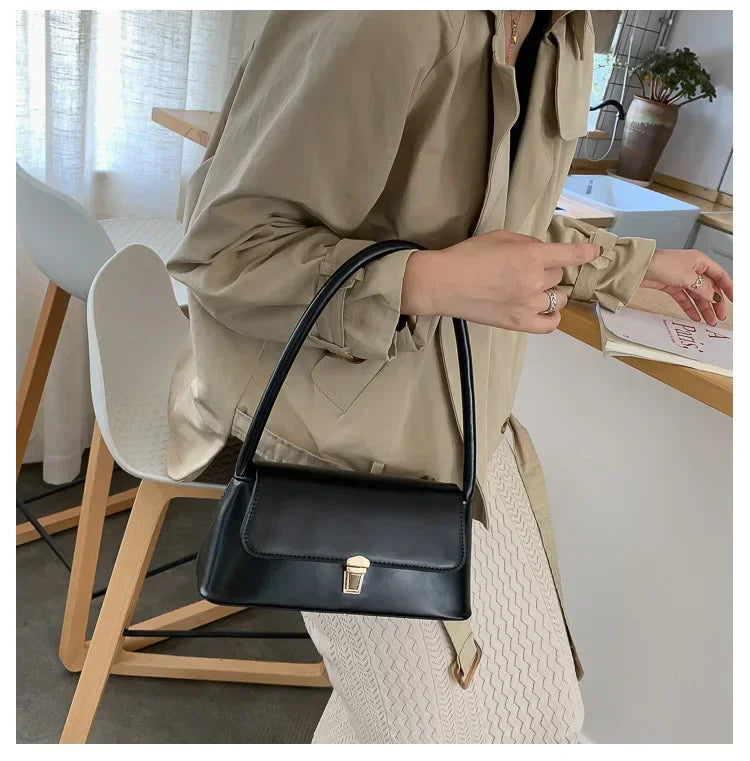 Minimalist Leather Baguette Shoulder Bag