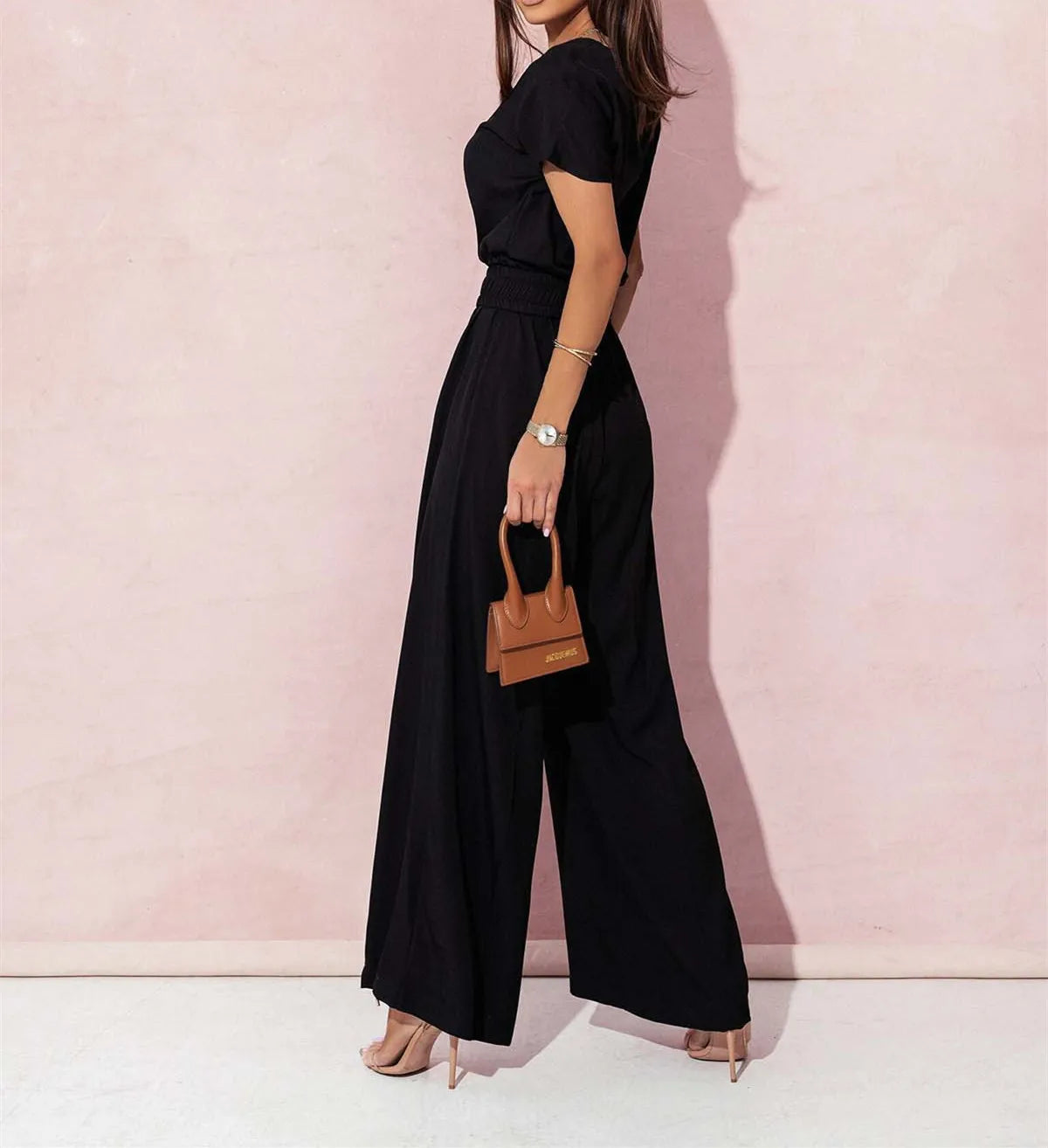 Women's Elegant V-Neck Wide Leg Jumpsuit