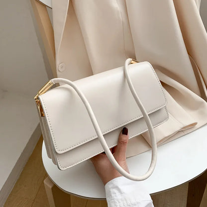 Minimalist Leather Baguette Shoulder Bag