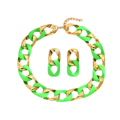 Chunky Dual-Texture Interlocking Link Chain Necklace & Earring Set