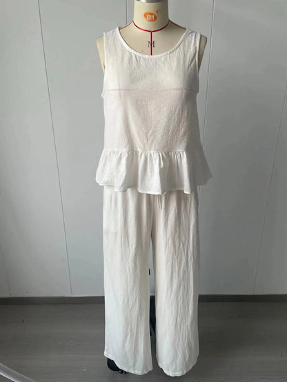 Women's Boho Linen Wide Leg Pant Set
