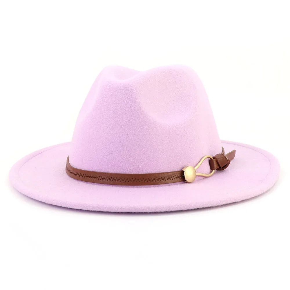 Belt Buckle Wide Brim Fedora Hat