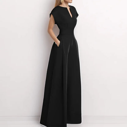 Women's V-Neck Short Sleeve High Waist Wide Leg Jumpsuit