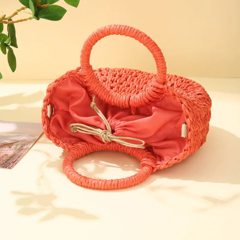 Handwoven Straw Half-Moon Bag