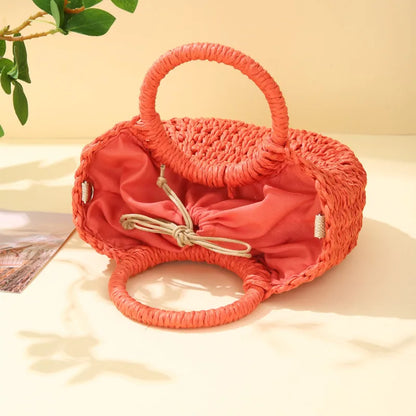 Handwoven Straw Half-Moon Bag