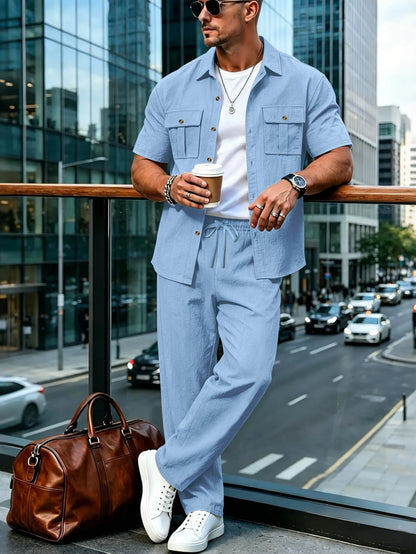 Men's Ultimate Cotton Linen Casual Streetwear Co-ord Set