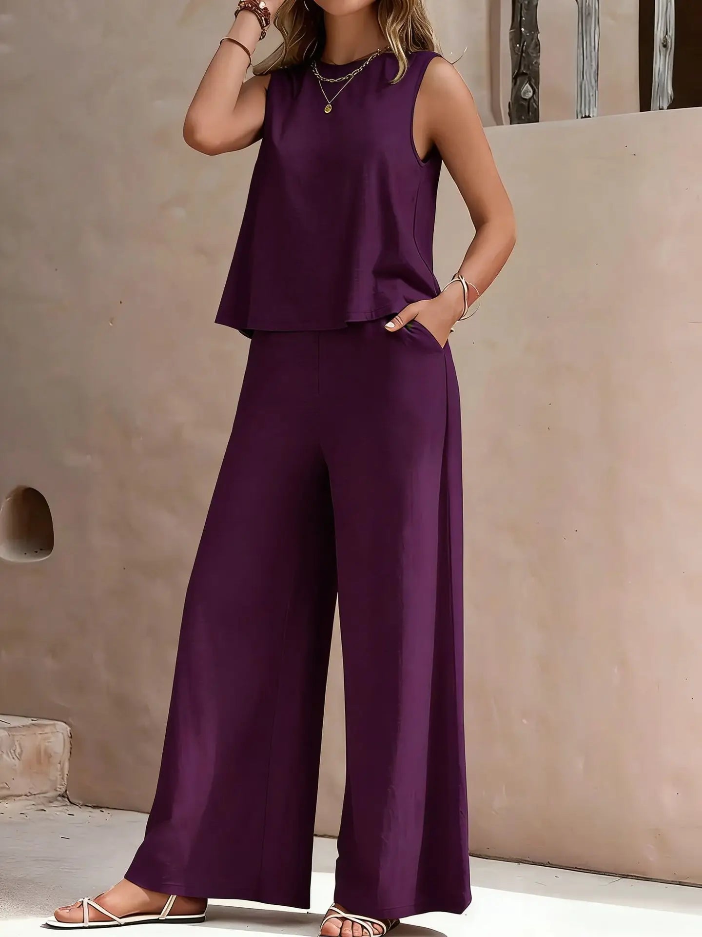 Serene Breeze Wide-Leg Two-Piece Set
