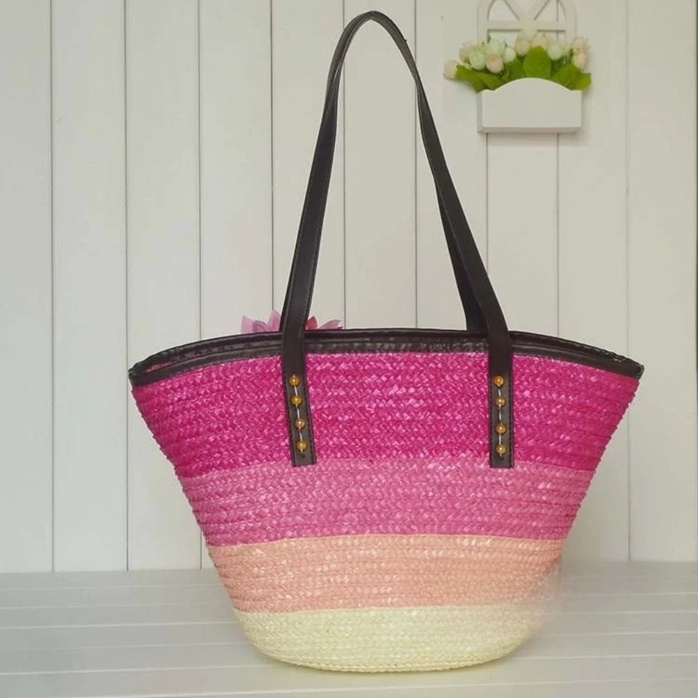 Sun-Drenched Striped Handwoven Straw Tote