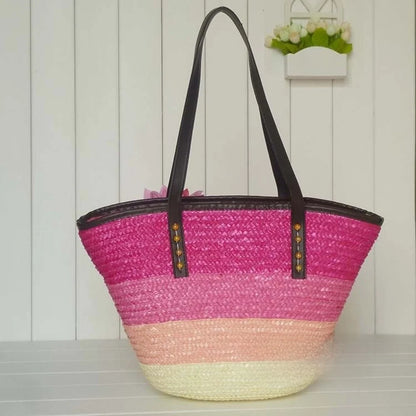 Sun-Drenched Striped Handwoven Straw Tote
