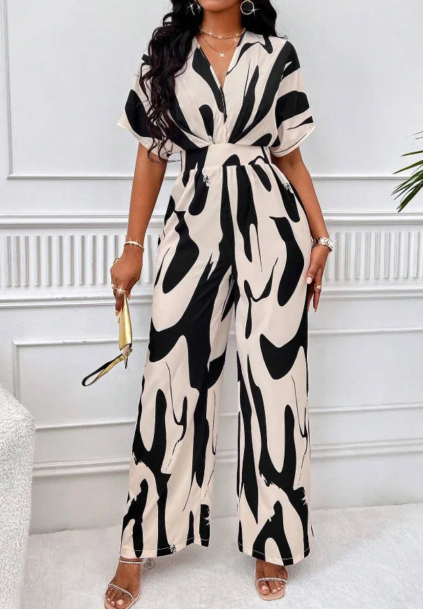 Elegant Printed Batwing Sleeve Jumpsuit