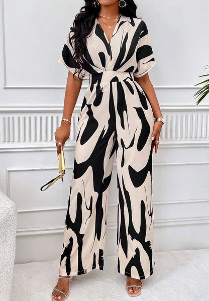 Elegant Printed Batwing Sleeve Jumpsuit