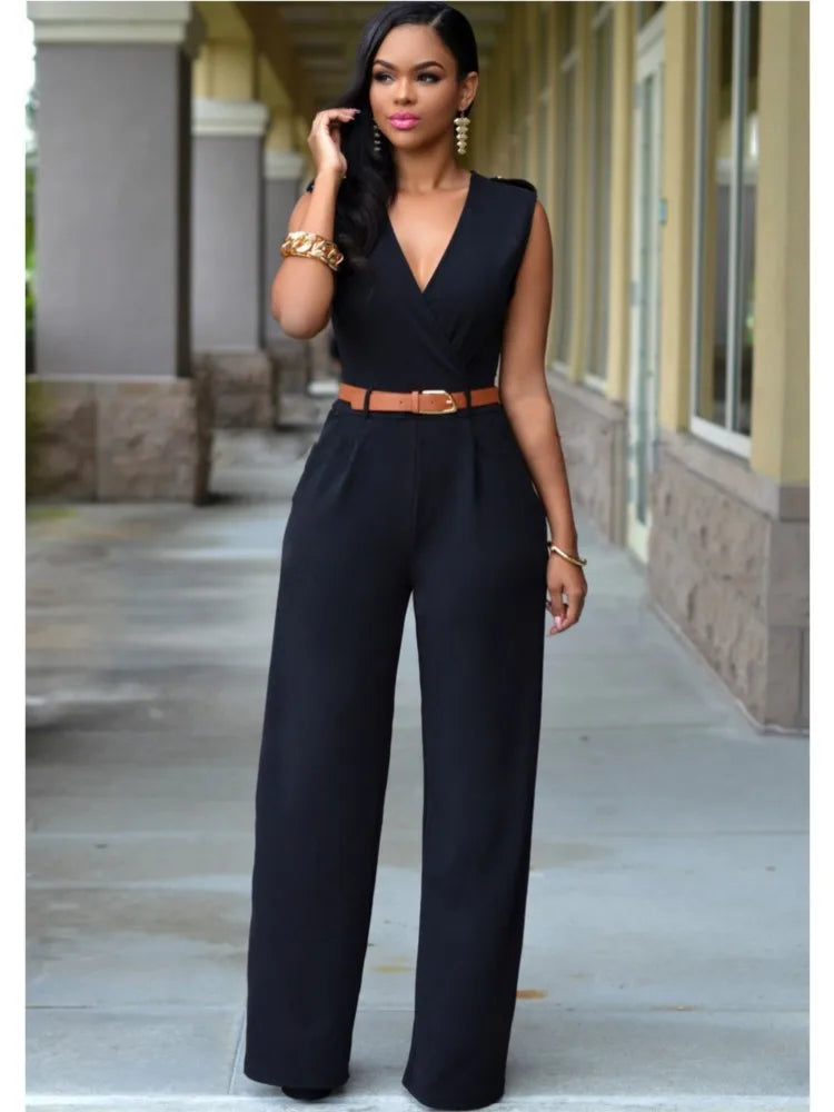 Sleeveless Belted Wide Leg Jumpsuit