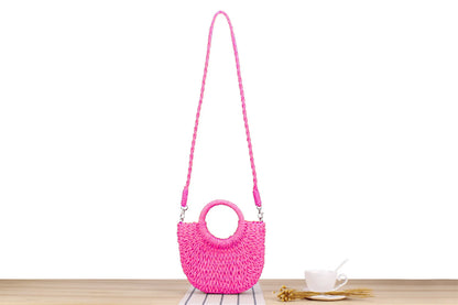 Handwoven Straw Half-Moon Bag