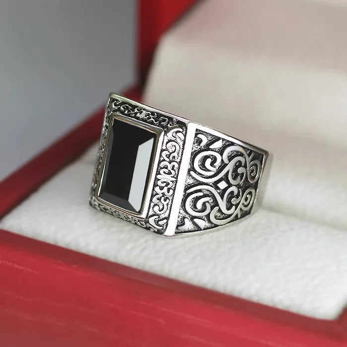 Vintage Black Obsidian Signet Ring
