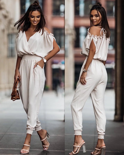 Chic Short Sleeve Open-Back Jumpsuit