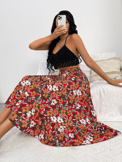 Chic Floral Printed Midi Skirts