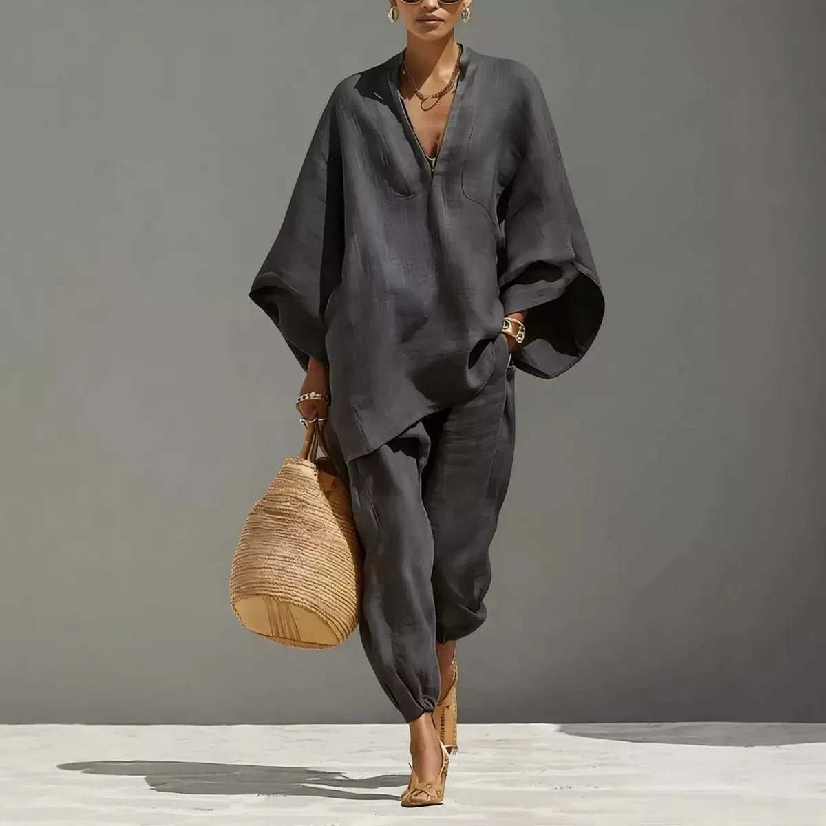 Dynamic Silhouette Linen-Blend Matching Set