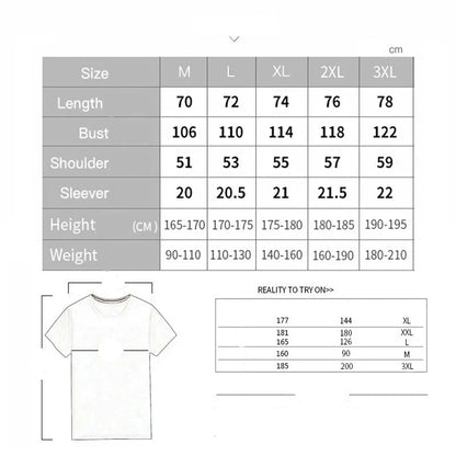 Size chart for clothing with measurements in centimeters