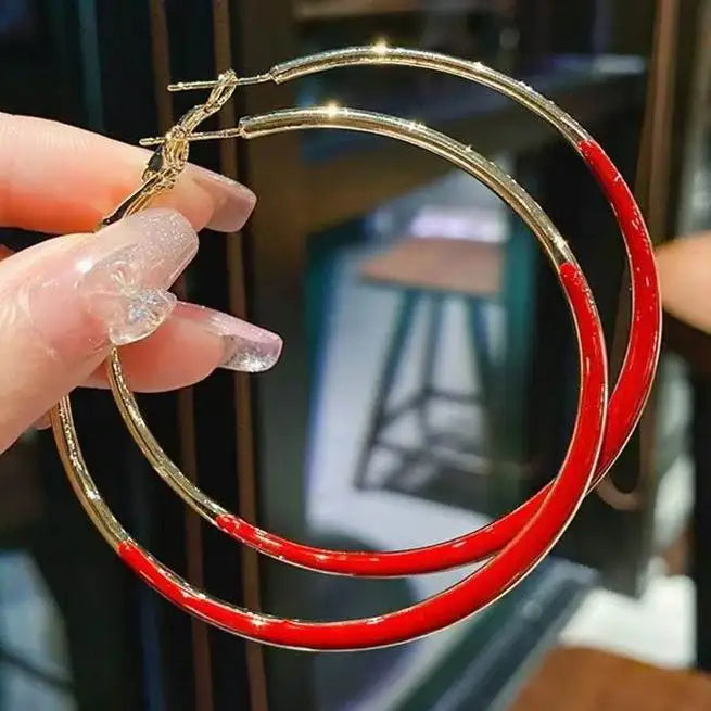 Trendy Enamel Statement Hoop Earrings