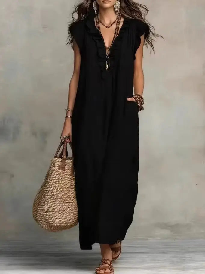 Amara Ruffle V-Neck Maxi Dress