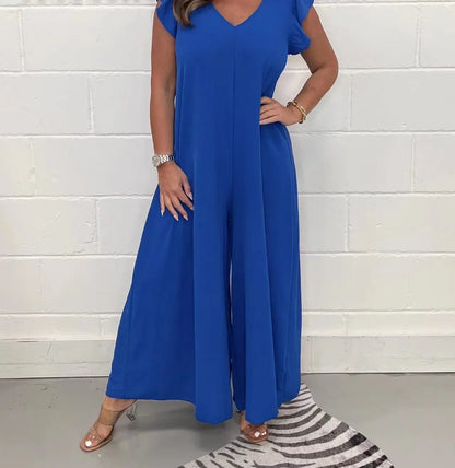 Elegant V-Neck Ruffle Jumpsuit
