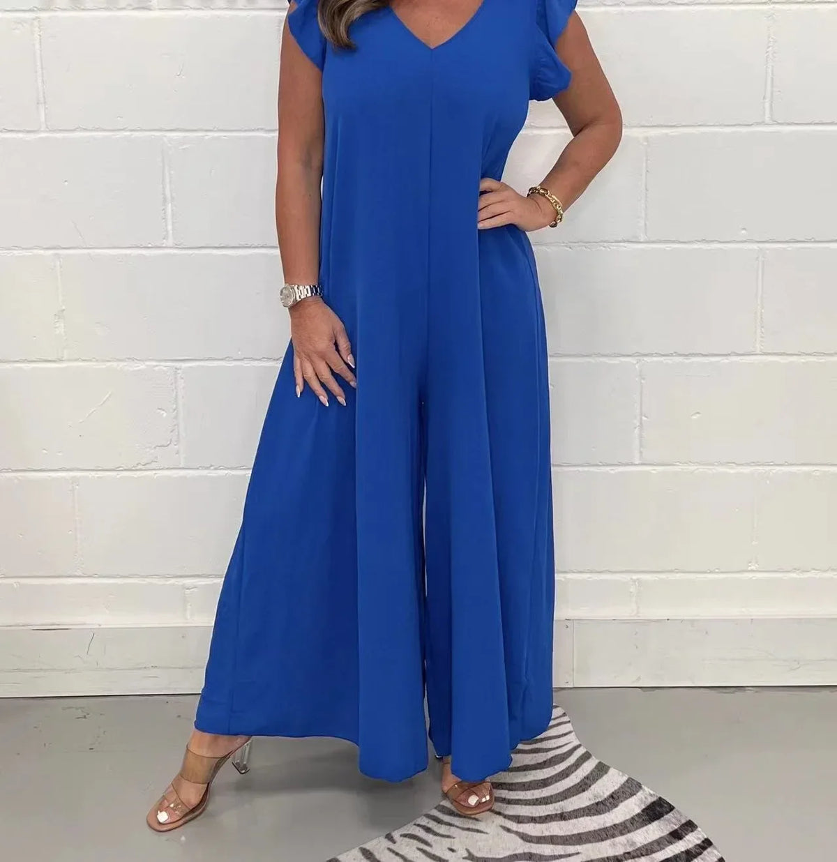 Elegant V-Neck Ruffle Jumpsuit