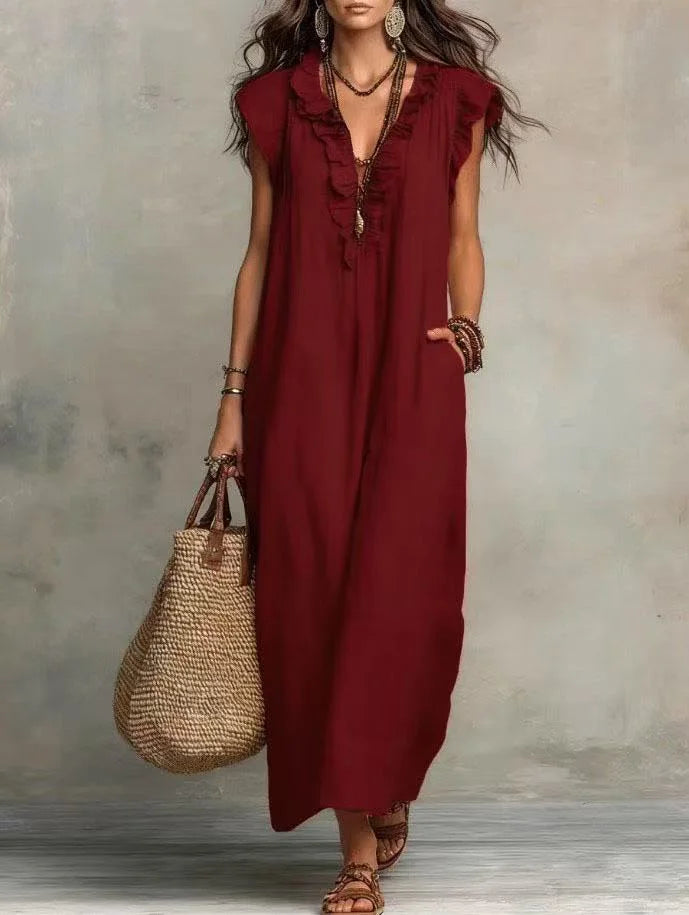 Amara Ruffle V-Neck Maxi Dress