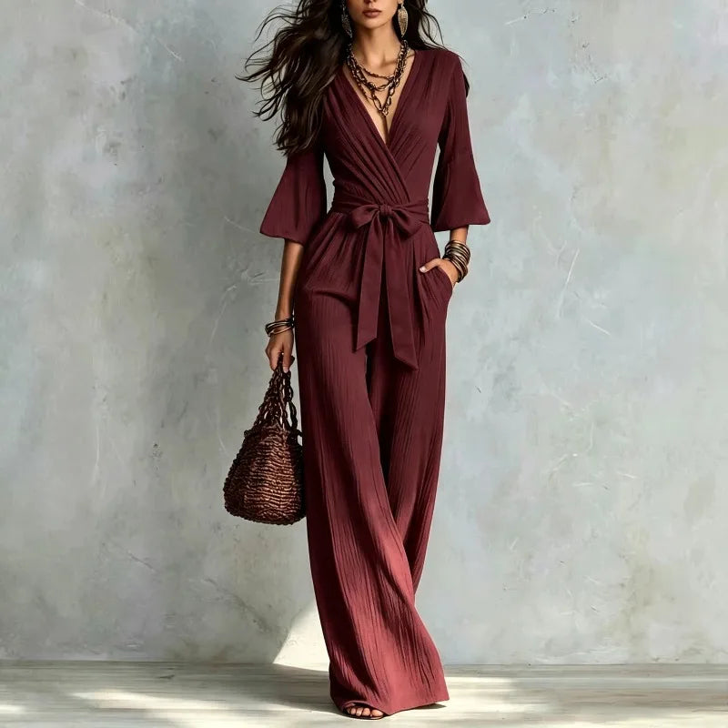 Elegant V-Neck Puff Sleeve Jumpsuit