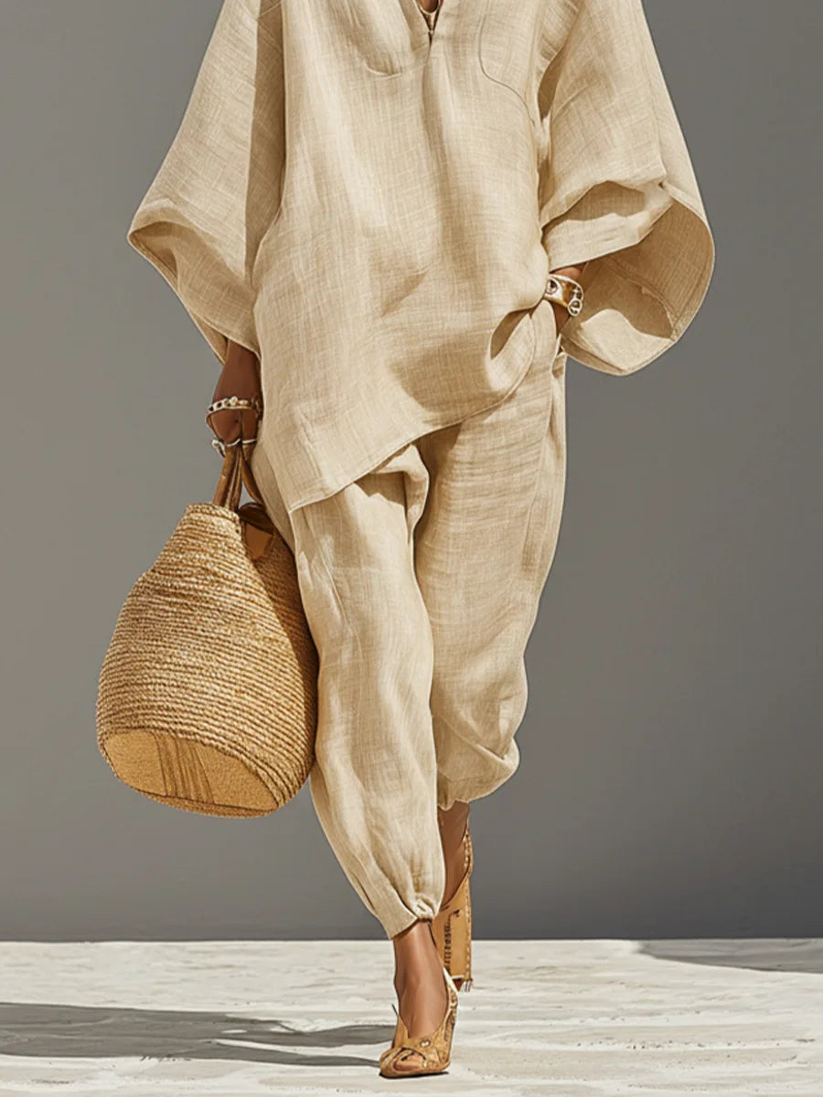 Dynamic Silhouette Linen-Blend Matching Set