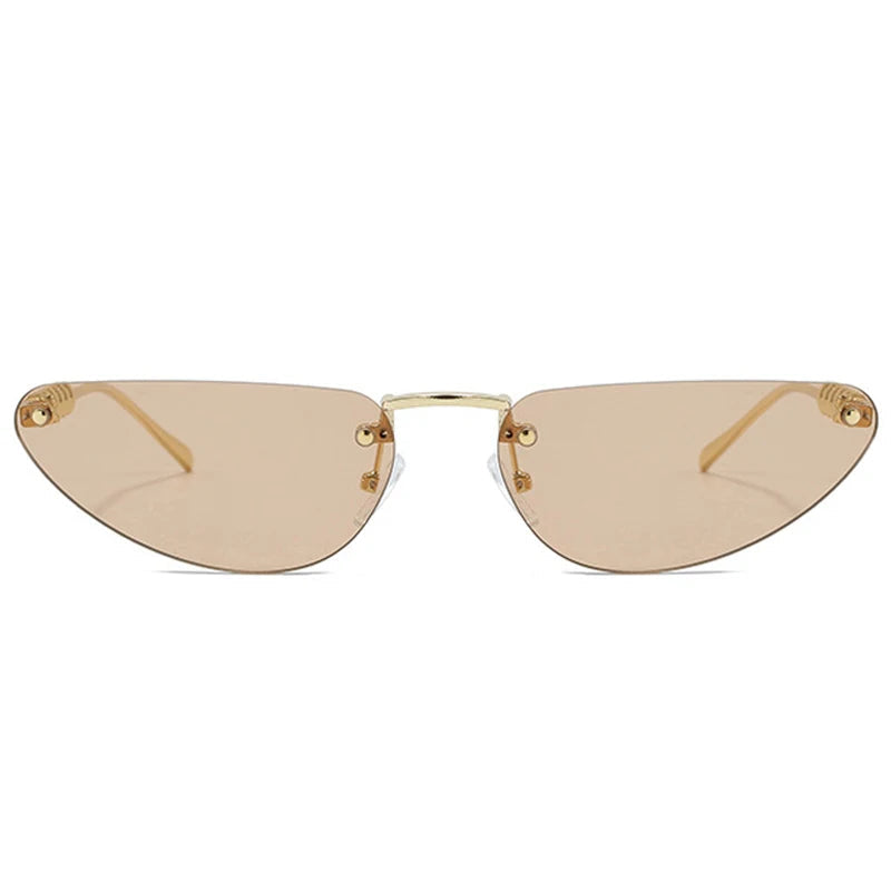 Gold cat-eye sunglasses with 'WARBLADE' branding on a white background